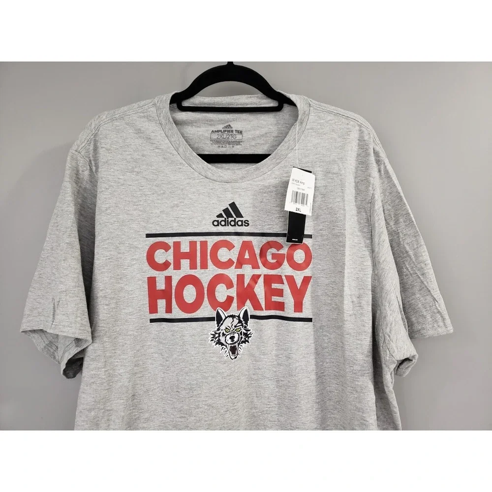 NEW ADIDAS 2XL Howlin Wolf Chicago Wolves Hockey Adult Mens Tshirt shirt tee